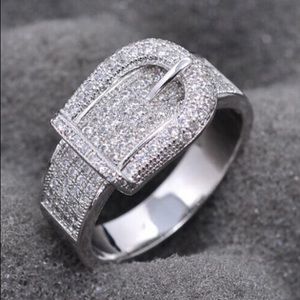 Silver White Sapphire Birthstone Gemstone Belt Ring